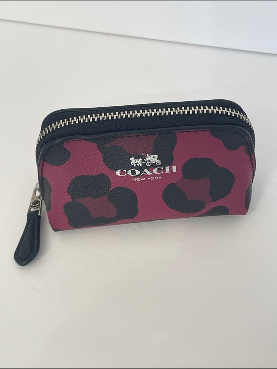 Coach Handbags - Coach Micro Mini Pouch Cosmetic | Coin Case Cranberry Ocelot Print